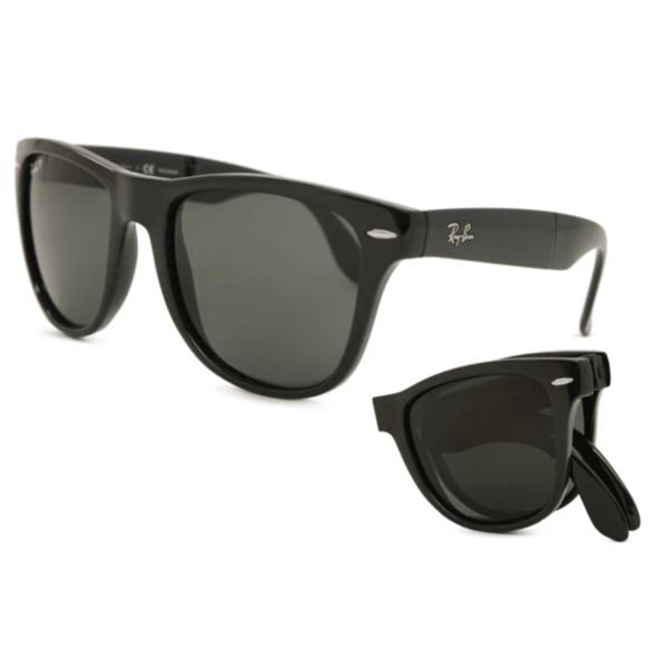 Óculos De Sol Wayfarer Folding Dobrável Preto Brilho e Lente Verde